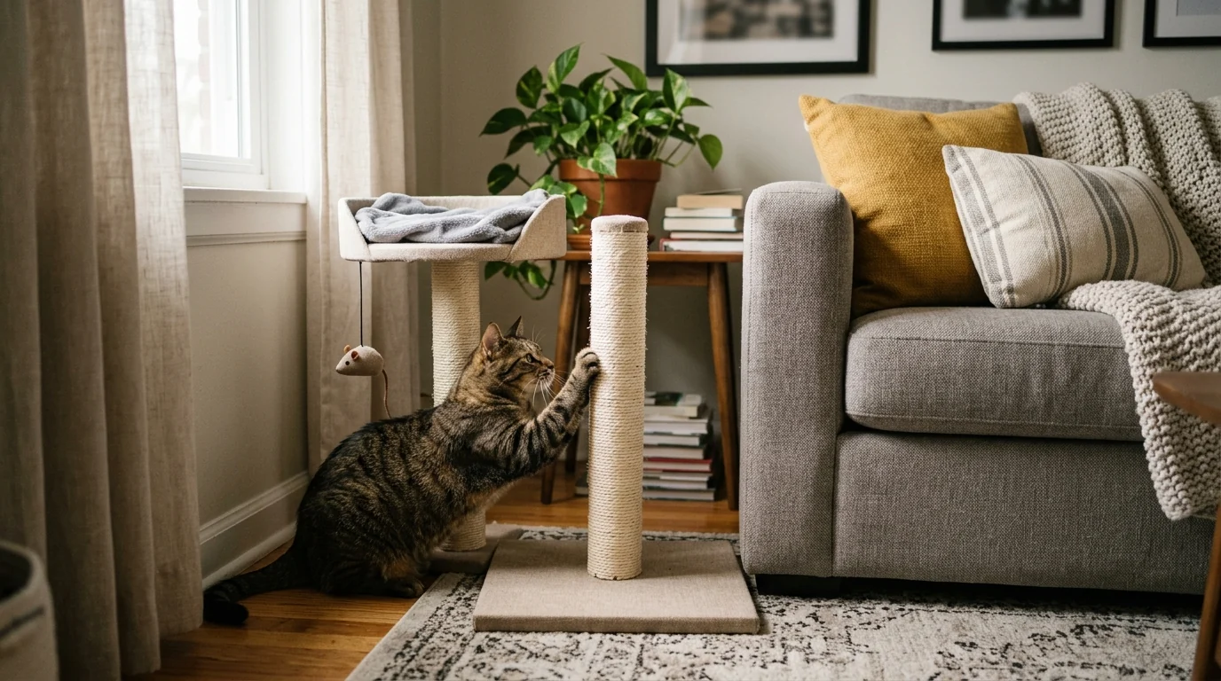 Small Sisal Cat Tree: Scratch Post + Play Spot Indoors