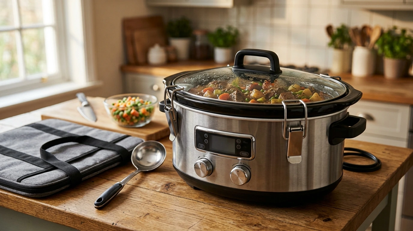 6-Quart Portable Slow Cooker: Defrost + Lid Lock Guide