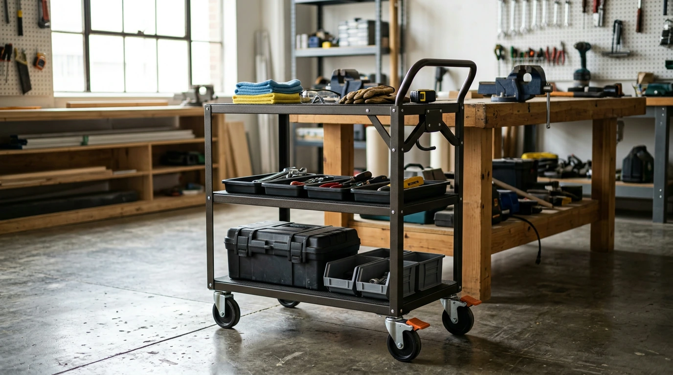 Foldable 3-Shelf Utility Cart: Lockable Wheels for Loads