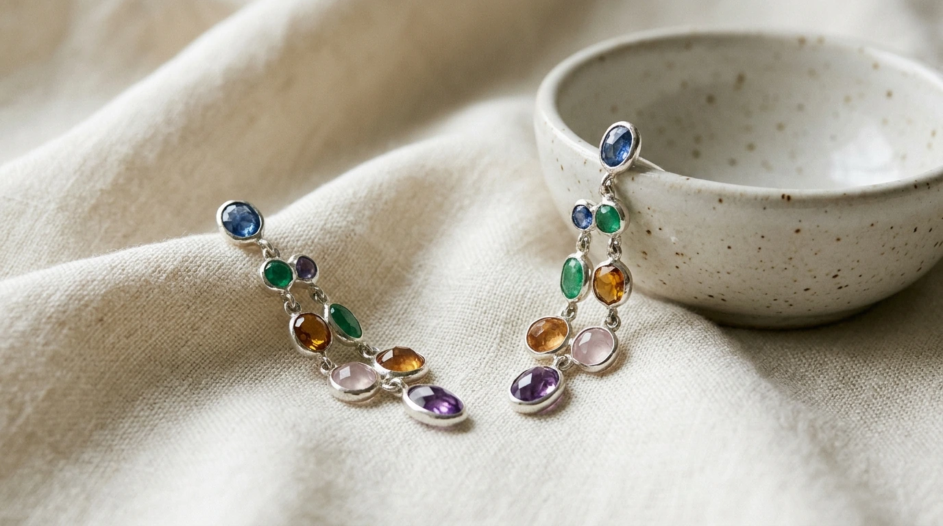Handmade Multicolor Gemstone Dangles in 925 Silver
