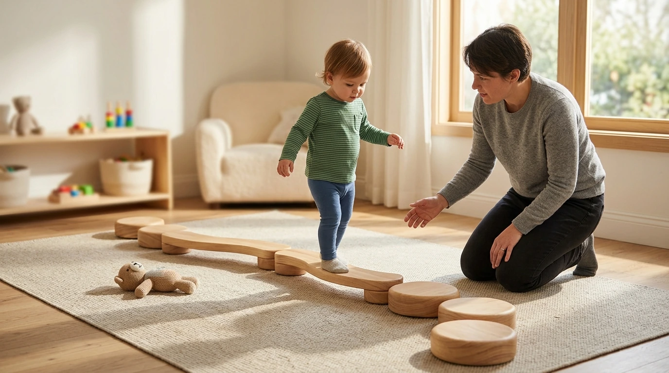 Wooden Balance Beam & Stepping Stones: Montessori Play