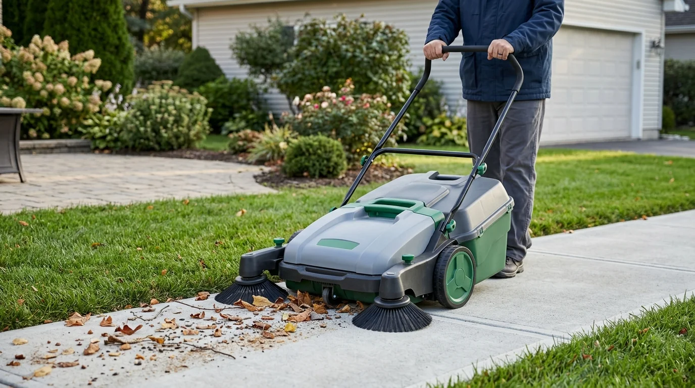 Push Manual Sweeper: 5-Gallon Bin for Yard Walkways