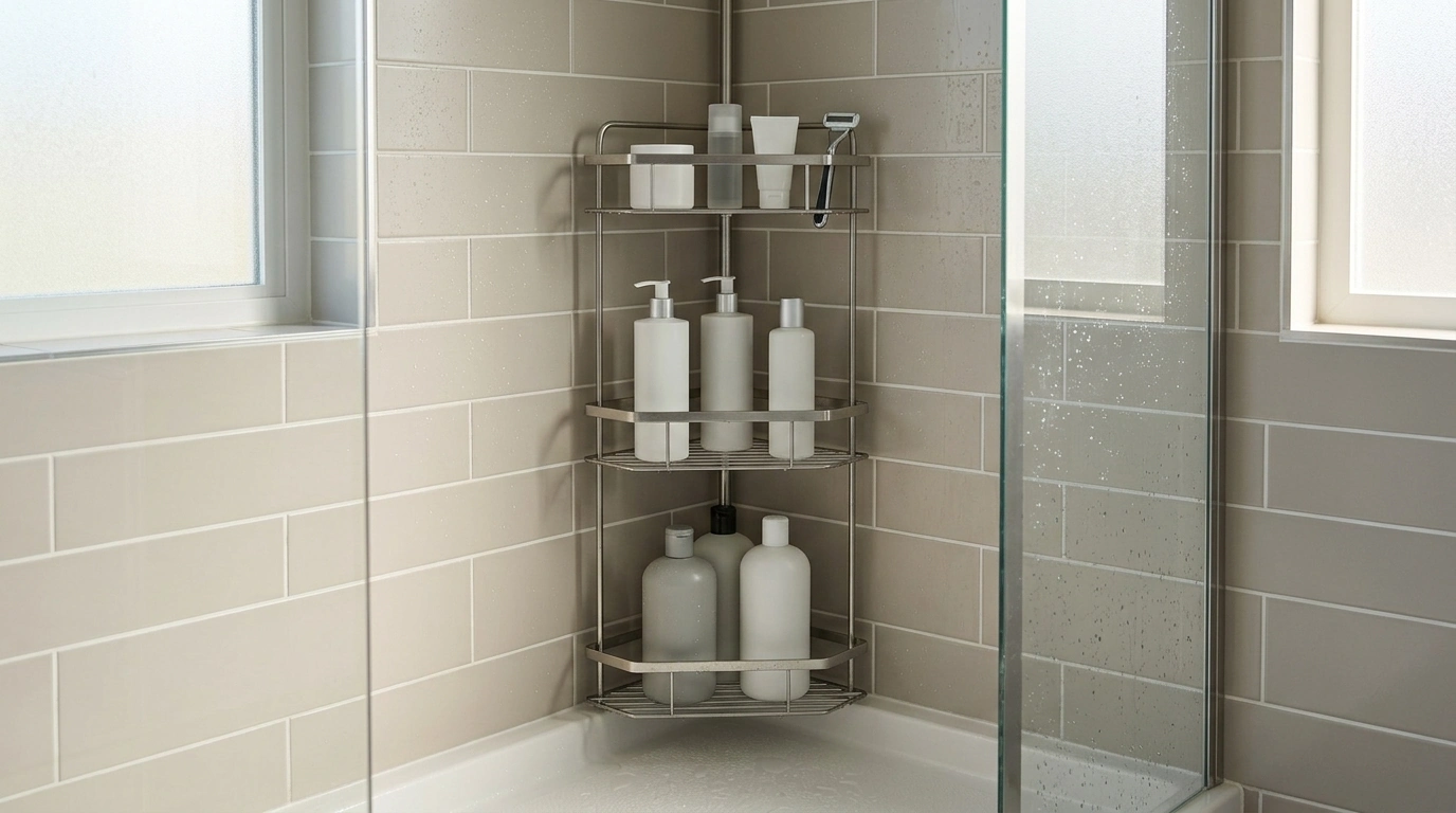 Rustproof Corner Caddy: Adjustable Shelves That Stay Dry