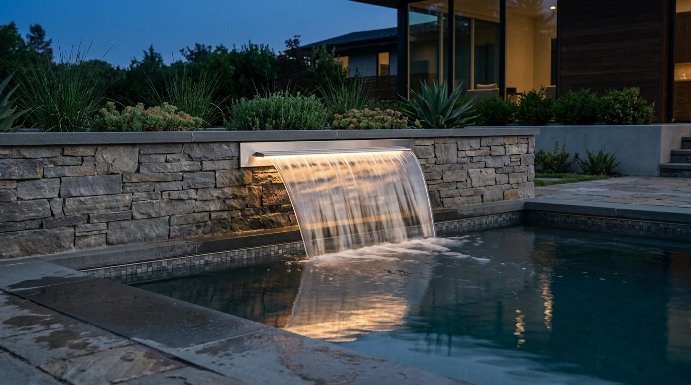 Stainless Steel LED Spillway: Smooth Pool Waterfall