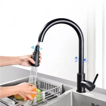 Modern Black Pull-Out Faucet: Nickel Handle, Swivel Spray