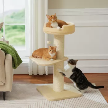 Sturdy Cat Tree Tower: Thick Sisal Posts + Plush Bed