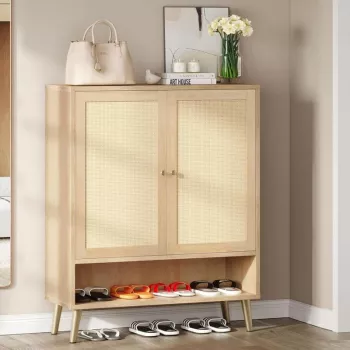 5-Tier Rattan Shoe Cabinet: Calm, Closed Entryway Storage